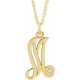 14K Yellow .02 CT Diamond Script Initial M 16-18" Necklace - Siddiqui Jewelers