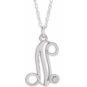Sterling Silver .02 CT Diamond Script Initial N 16-18" Necklace - Siddiqui Jewelers