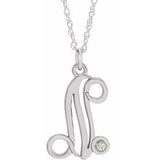 14K White .02 CT Diamond Script Initial N 16-18" Necklace - Siddiqui Jewelers