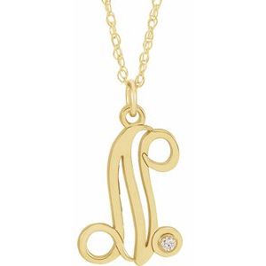 14K Yellow .02 CT Diamond Script Initial N 16-18" Necklace - Siddiqui Jewelers