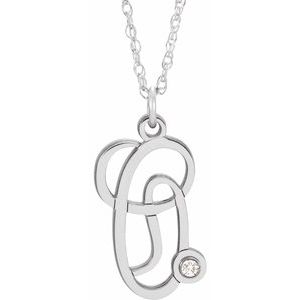 Sterling Silver .02 CT Diamond Script Initial O 16-18" Necklace - Siddiqui Jewelers