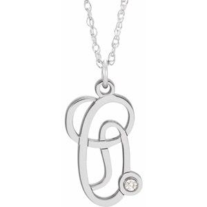 14K White .02 CT Diamond Script Initial O 16-18" Necklace - Siddiqui Jewelers