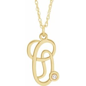 14K Yellow Gold-Plated .02 CT Diamond Script Initial O 16-18" Necklace - Siddiqui Jewelers