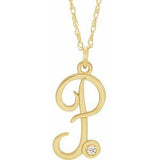 14K Yellow Gold-Plated .02 CT Diamond Script Initial P 16-18" Necklace - Siddiqui Jewelers