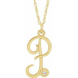 14K Yellow .02 CT Diamond Script Initial P 16-18" Necklace - Siddiqui Jewelers