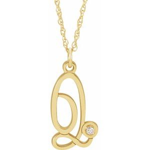 14K Yellow Gold-Plated .02 CT Diamond Script Initial Q 16-18" Necklace - Siddiqui Jewelers