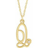 14K Yellow .02 CT Diamond Script Initial Q 16-18" Necklace - Siddiqui Jewelers