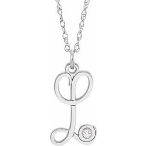 Sterling Silver .02 CT Diamond Script Initial L 16-18" Necklace - Siddiqui Jewelers