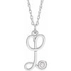 14K White .02 CT Diamond Script Initial L 16-18" Necklace - Siddiqui Jewelers