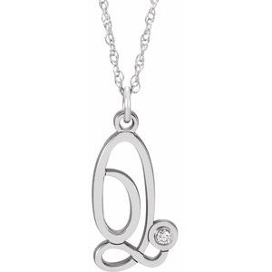 Sterling Silver .02 CT Diamond Script Initial Q 16-18" Necklace - Siddiqui Jewelers