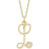 14K Yellow Gold-Plated .02 CT Diamond Script Initial L 16-18" Necklace - Siddiqui Jewelers