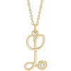 14K Yellow .02 CT Diamond Script Initial L 16-18" Necklace - Siddiqui Jewelers