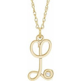 14K Yellow .02 CT Diamond Script Initial L 16-18" Necklace - Siddiqui Jewelers