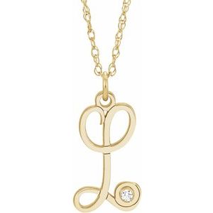 14K Yellow Gold-Plated .02 CT Diamond Script Initial L 16-18" Necklace - Siddiqui Jewelers
