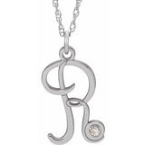 Sterling Silver .02 CT Diamond Script Initial R 16-18" Necklace - Siddiqui Jewelers