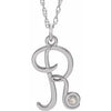 14K White .02 CT Diamond Script Initial R 16-18" Necklace - Siddiqui Jewelers