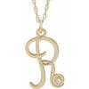 14K Yellow .02 CT Diamond Script Initial R 16-18" Necklace - Siddiqui Jewelers