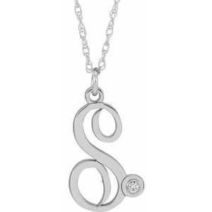 Sterling Silver .02 CT Diamond Script Initial S 16-18" Necklace - Siddiqui Jewelers