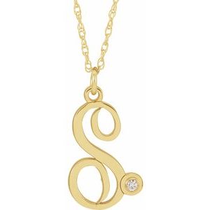 14K Yellow Gold-Plated .02 CT Diamond Script Initial S 16-18" Necklace - Siddiqui Jewelers