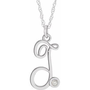 14K White .02 CT Diamond Script Initial T 16-18" Necklace - Siddiqui Jewelers