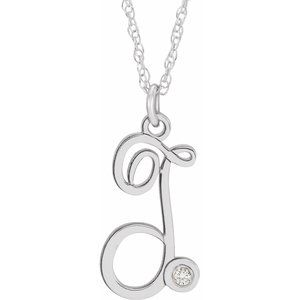 Sterling Silver .02 CT Diamond Script Initial T 16-18" Necklace - Siddiqui Jewelers
