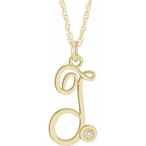 14K Yellow Gold-Plated .02 CT Diamond Script Initial T 16-18" Necklace - Siddiqui Jewelers