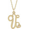 14K Yellow Gold-Plated .02 CT Diamond Script Initial U 16-18" Necklace - Siddiqui Jewelers