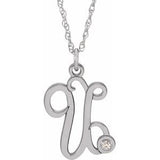 Sterling Silver .02 CT Diamond Script Initial U 16-18" Necklace - Siddiqui Jewelers