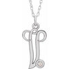 Sterling Silver .02 CT Diamond Script Initial V 16-18" Necklace - Siddiqui Jewelers