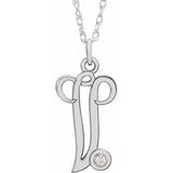 Sterling Silver .02 CT Diamond Script Initial V 16-18" Necklace - Siddiqui Jewelers