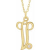 14K Yellow Gold-Plated .02 CT Diamond Script Initial V 16-18" Necklace - Siddiqui Jewelers