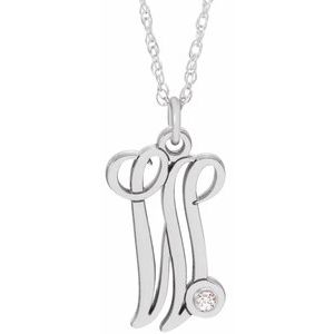 Sterling Silver .02 CT Diamond Script Initial W 16-18" Necklace - Siddiqui Jewelers
