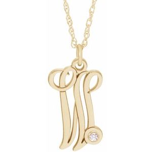 14K Yellow Gold-Plated .02 CT Diamond Script Initial W 16-18" Necklace - Siddiqui Jewelers