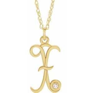 14K Yellow Gold-Plated .02 CT Diamond Script Initial X 16-18" Necklace - Siddiqui Jewelers