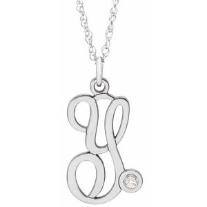 Sterling Silver .02 CT Diamond Script Initial Y 16-18" Necklace - Siddiqui Jewelers