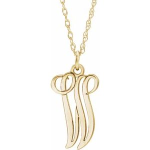 14K Yellow Gold-Plated Sterling Silver Script Initial W 16-18" Necklace - Siddiqui Jewelers