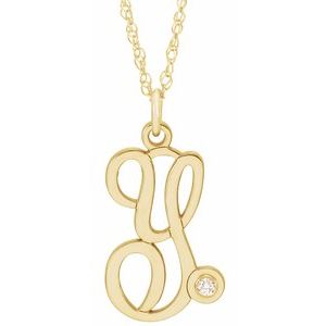 14K Yellow Gold-Plated .02 CT Diamond Script Initial Y 16-18" Necklace - Siddiqui Jewelers