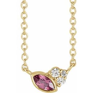 14K Yellow Pink Tourmaline & .03 CTW Diamond 18" Necklace - Siddiqui Jewelers