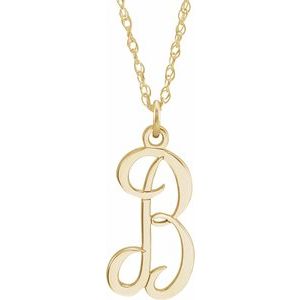 14K Yellow Gold-Plated Sterling Silver Script Initial B 16-18" Necklace - Siddiqui Jewelers