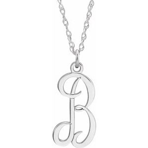 Sterling Silver Script Initial B 16-18" Necklace - Siddiqui Jewelers