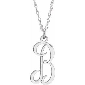 14K White Script Initial B 16-18" Necklace - Siddiqui Jewelers