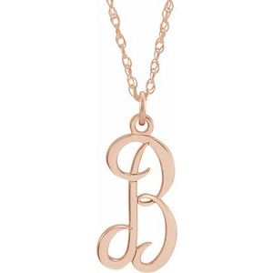 14K Rose Gold-Plated Sterling Silver Script Initial B 16-18" Necklace - Siddiqui Jewelers