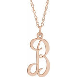 14K Rose Script Initial B 16-18" Necklace - Siddiqui Jewelers