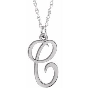Sterling Silver Script Initial C 16-18" Necklace - Siddiqui Jewelers