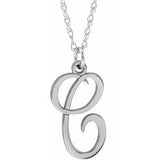 14K White Script Initial C 16-18" Necklace - Siddiqui Jewelers