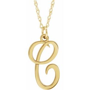 14K Yellow Gold-Plated Sterling Silver Script Initial C 16-18" Necklace - Siddiqui Jewelers