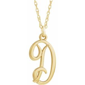 14K Yellow Script Initial D 16-18" Necklace - Siddiqui Jewelers