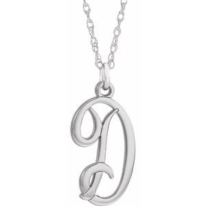 14K White Script Initial D 16-18" Necklace - Siddiqui Jewelers