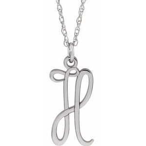 14K White Script Initial H 16-18" Necklace - Siddiqui Jewelers