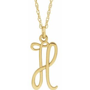 14K Yellow Script Initial H 16-18" Necklace - Siddiqui Jewelers